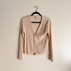 Philosophy Beige Ribbed Textured V Neck Cardigan Sweater Large Academia Preppy